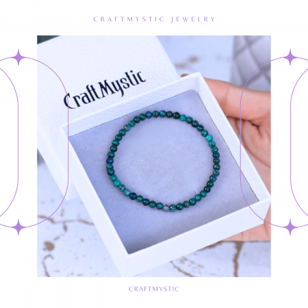 Bratara Elastica cu Margele Naturale de 4mm din Azurit cu Malachit, Protectie si Claritate [6]