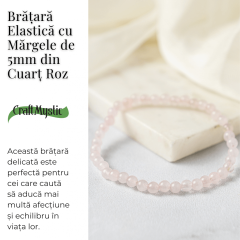 Bratara Elastica cu Margele de Cuart Roz 5mm – Iubire si Vindecare Emotionala [2]