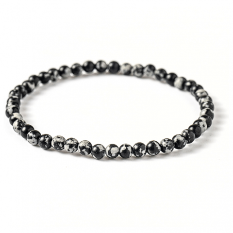 Fecioara - Bratara elastica 4mm din Obsidian Fulg de Nea – Protectie si Echilibru