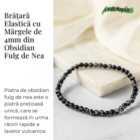 Bratara elastica 4mm din Obsidian Fulg de Nea – Protectie si Echilibru [2]