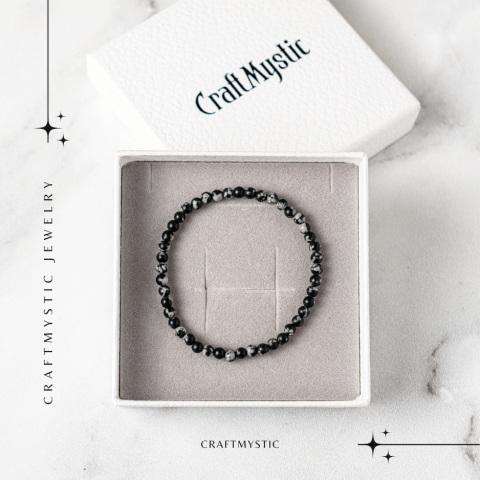 Bratara elastica 4mm din Obsidian Fulg de Nea – Protectie si Echilibru [6]