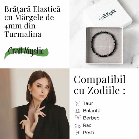 Bratara Elastica cu Margele 4mm din Turmalina Neagra – Protectie Energetica si impamantare [3]