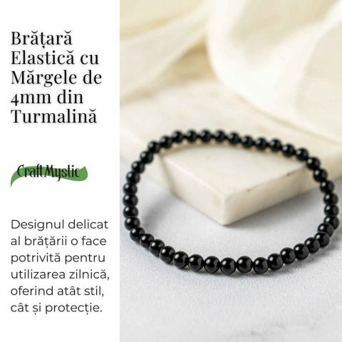Bratara Elastica cu Margele 4mm din Turmalina Neagra – Protectie Energetica si impamantare [2]