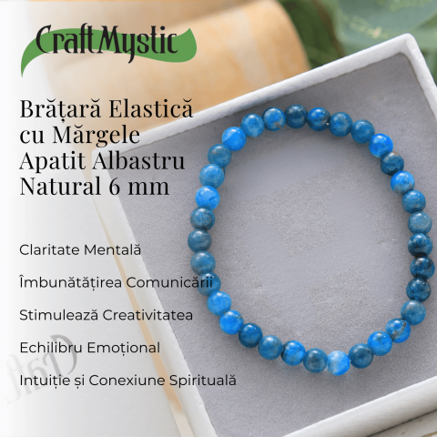 Bratara Elastica cu Margele Naturale de 6mm din Apatit Albastru [3]