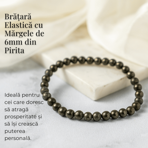 Bratara Elastica cu Margele Naturale de Pirita 6mm pentru Prosperitate si Protectie [2]