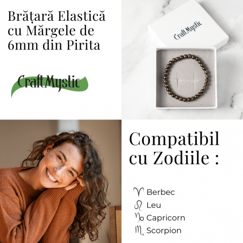 Bratara Elastica cu Margele Naturale de Pirita 6mm pentru Prosperitate si Protectie [3]