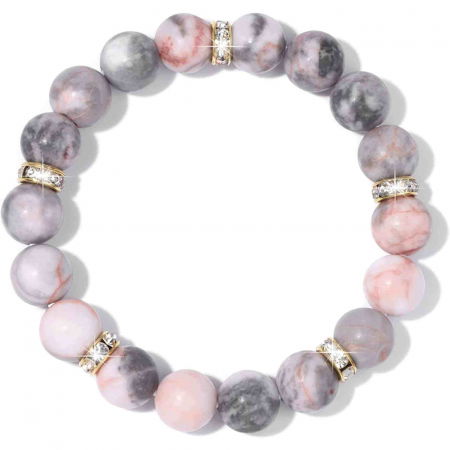 Bijuterii Semiprețioase - Bratara elastica cu pietre semipretioase zebra stone roz de 10 si 5 mm cu margele aurii si strasuri