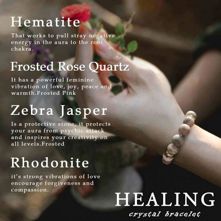 Bratara elastica cu pietre semipretioase zebra stone roz de 10 si 5 mm cu margele aurii si strasuri [5]