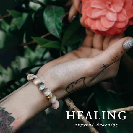 Bratara elastica cu pietre semipretioase zebra stone roz de 10 si 5 mm cu margele aurii si strasuri [4]