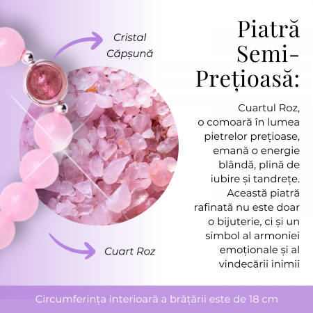 Bratara Elastica cu Margele din Cuart Roz de 8 mm si Pandantiv Sfera [8]