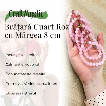 Bratara Elastica cu Margele din Cuart Roz de 8 mm si Pandantiv Sfera [5]