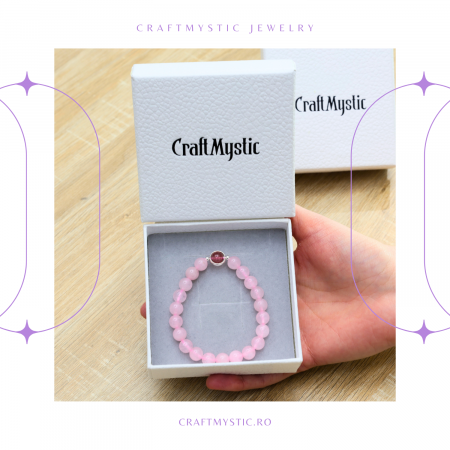 Bratara Elastica cu Margele din Cuart Roz de 8 mm si Pandantiv Sfera [2]