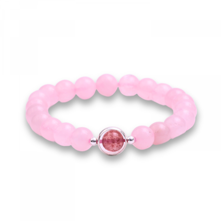 Bratara Elastica cu Margele din Cuart Roz de 8 mm si Pandantiv Sfera