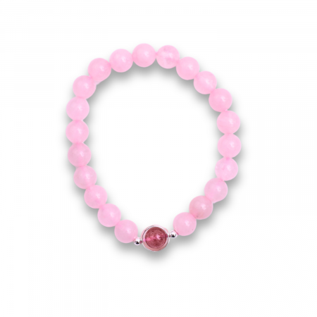 Bratara Elastica cu Margele din Cuart Roz de 8 mm si Pandantiv Sfera [1]