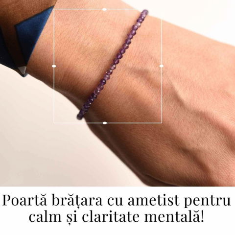 Bratara cu margele 2-3 mm ametist fatetat natural pentru calm si claritate mentala [1]