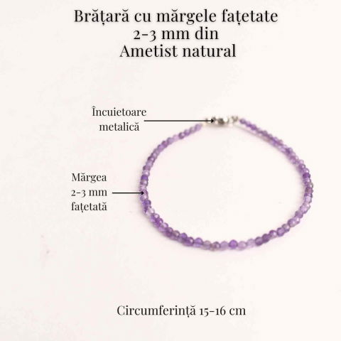 Bratara cu margele 2-3 mm ametist fatetat natural pentru calm si claritate mentala [3]