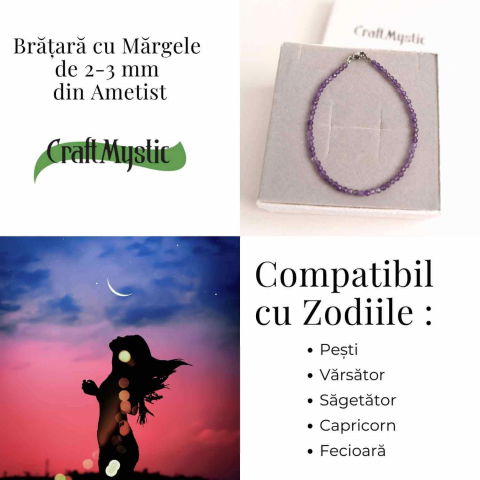 Bratara cu margele 2-3 mm ametist fatetat natural pentru calm si claritate mentala [4]