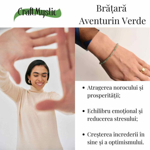 Bratara cu margele 2-3 mm aventurin verde fatetat natural pentru noroc si echilibru emotional [2]