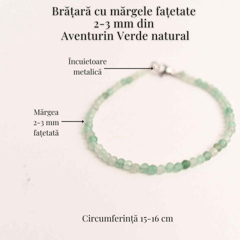 Bratara cu margele 2-3 mm aventurin verde fatetat natural pentru noroc si echilibru emotional [3]