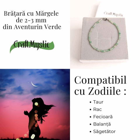 Bratara cu margele 2-3 mm aventurin verde fatetat natural pentru noroc si echilibru emotional [4]