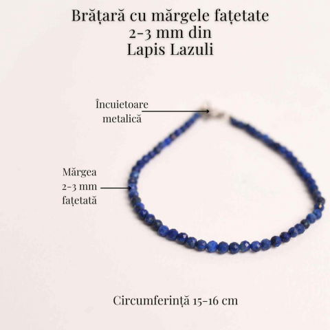 Bratara cu margele 2-3 mm Lapis Lazuli fatetat natural pentru intelepciune si armonie interioara [3]