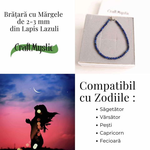 Bratara cu margele 2-3 mm Lapis Lazuli fatetat natural pentru intelepciune si armonie interioara [4]