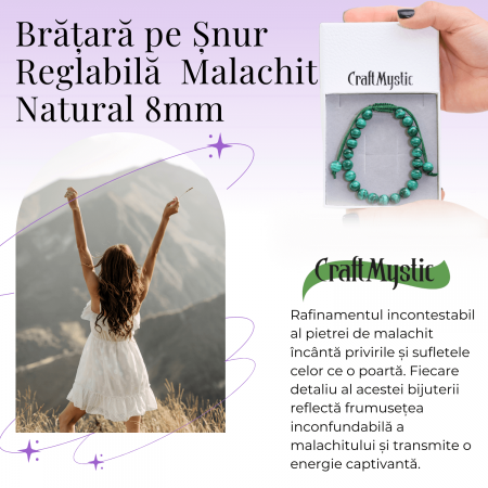 Bratara Reglabila cu Malachit Natural de 8mm - Energie de Vindecare si Protectie [5]