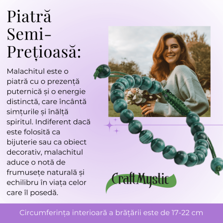 Bratara Reglabila cu Malachit Natural de 8mm - Energie de Vindecare si Protectie [4]