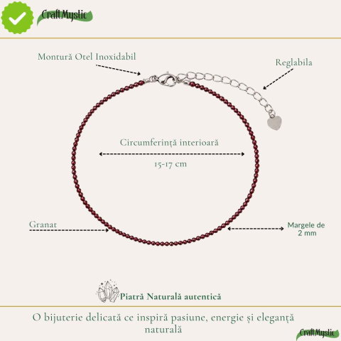 Bratara eleganta cu Granat Natural Fatetat 2 mm – Pasiune si Eleganta Delicata [3]