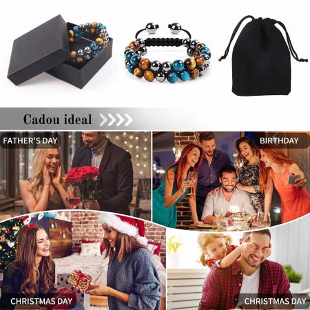 Bratara energetica cu tripla protectie, realizata din pietre semipretioase hematit, ochi de tigru galben si ochi de tigru albastru de 8 mm – bratara pentru energie, protectie, meditatie [4]