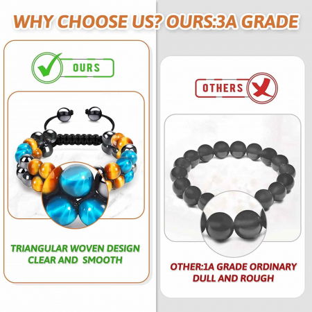 Bratara energetica cu tripla protectie, realizata din pietre semipretioase hematit, ochi de tigru galben si ochi de tigru albastru de 8 mm – bratara pentru energie, protectie, meditatie [6]