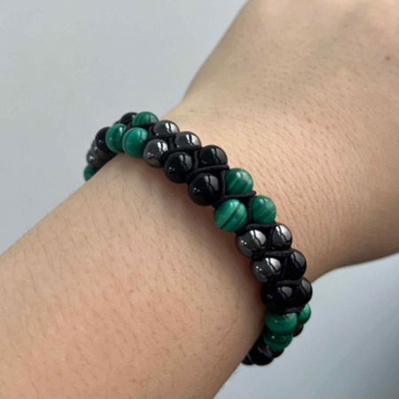 Bratara tripla protectie cu Cristale 8mm de Malachit, Obsidian Negru si Pietre Hematit - Bijuterie Autentica de Vindecare pentru Barbati si Femei [3]