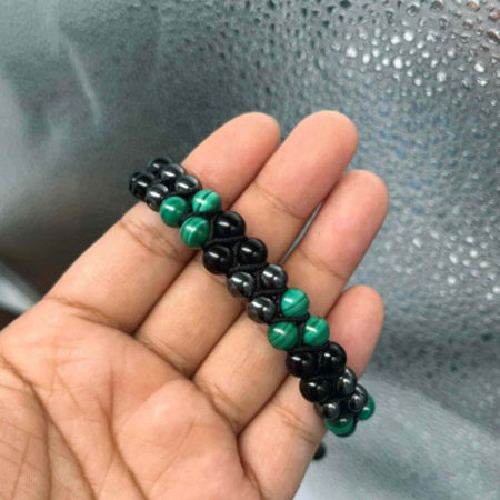 Bratara tripla protectie cu Cristale 8mm de Malachit, Obsidian Negru si Pietre Hematit - Bijuterie Autentica de Vindecare pentru Barbati si Femei [2]