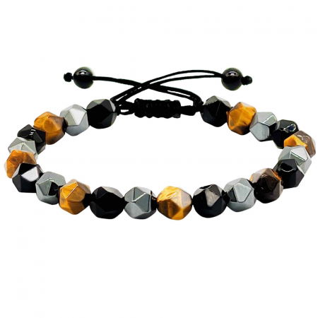 Sagetator - Bratara de tripla protectie lucrata manual din piatra fatetata naturala - Hematita, ochi de tigru si obsidian negru 8mm - Cadouri spirituale pentru curaj