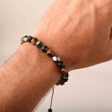 Bratara de tripla protectie lucrata manual din piatra fatetata naturala - Hematita, ochi de tigru si obsidian negru 8mm - Cadouri spirituale pentru curaj [3]