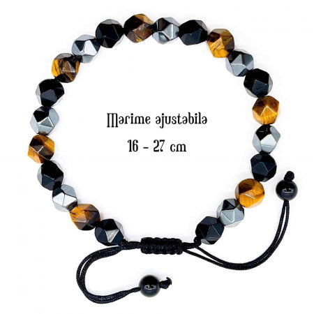 Bratara de tripla protectie lucrata manual din piatra fatetata naturala - Hematita, ochi de tigru si obsidian negru 8mm - Cadouri spirituale pentru curaj [2]