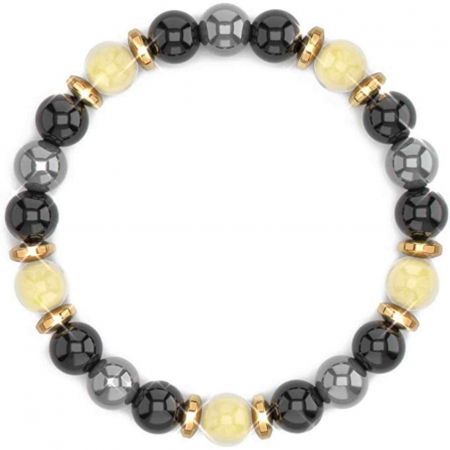Cristale pe beneficii - Bratara Feng Shui cu cristale naturale de citrin, hematita si obisidian negru de 8 mm - Generator de bogatie si atractie norocoasa a banilor, prosperitate