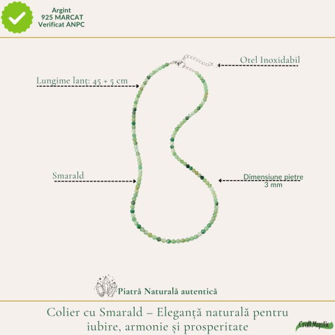 Colier Fin la Baza Gatului Tip Choker cu Smarald Fatetat 3 mm – Prosperitate si Eleganta Naturala [3]
