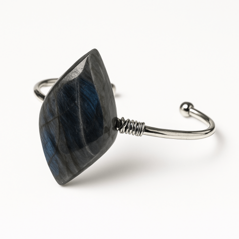 Rac - Bratara Fixa Argintie cu Labradorit Frunza – Intuitie si Protectie