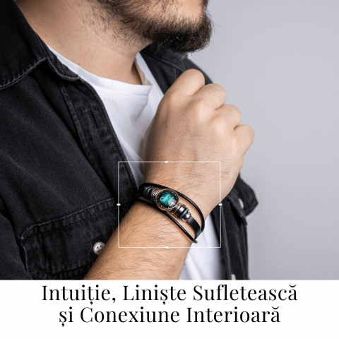 Bratara Zodiacala ajustabila din Piele Sintetica cu Cabochon Rotund – Simbol Astrologic Personalizat pentru Energie si Identitate Astrala [1]