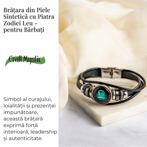 Bratara Zodiacala ajustabila din Piele Sintetica cu Cabochon Rotund – Simbol Astrologic Personalizat pentru Energie si Identitate Astrala [2]