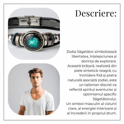 Bratara Zodiacala ajustabila din Piele Sintetica cu Cabochon Rotund – Simbol Astrologic Personalizat pentru Energie si Identitate Astrala [2]