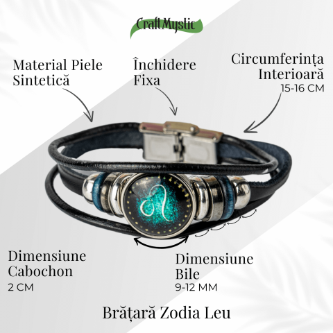Bratara Zodiacala ajustabila din Piele Sintetica cu Cabochon Rotund – Simbol Astrologic Personalizat pentru Energie si Identitate Astrala [5]