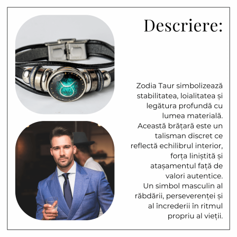 Bratara Zodiacala ajustabila din Piele Sintetica cu Cabochon Rotund – Simbol Astrologic Personalizat pentru Energie si Identitate Astrala [4]