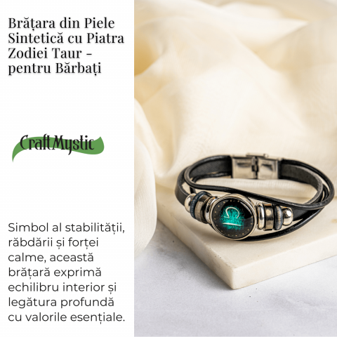 Bratara Zodiacala ajustabila din Piele Sintetica cu Cabochon Rotund – Simbol Astrologic Personalizat pentru Energie si Identitate Astrala [2]