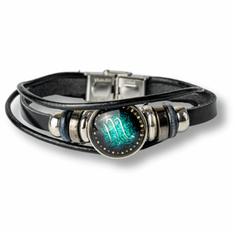 Bratara Zodiacala ajustabila din Piele Sintetica cu Cabochon Rotund – Simbol Astrologic Personalizat pentru Energie si Identitate Astrala [0]