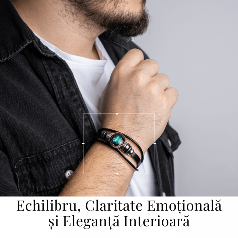 Bratara Zodiacala ajustabila din Piele Sintetica cu Cabochon Rotund – Simbol Astrologic Personalizat pentru Energie si Identitate Astrala [1]