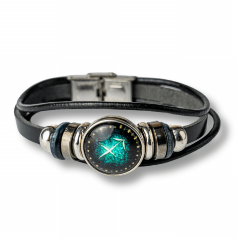 Berbec - Bratara Zodiacala ajustabila din Piele Sintetica cu Cabochon Rotund – Simbol Astrologic Personalizat pentru Energie si Identitate Astrala