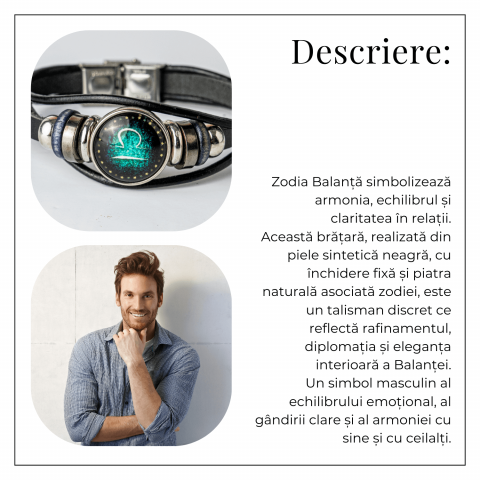 Bratara Zodiacala ajustabila din Piele Sintetica cu Cabochon Rotund – Simbol Astrologic Personalizat pentru Energie si Identitate Astrala [4]