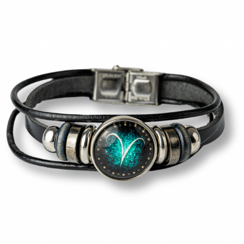 Fecioara - Bratara Zodiacala ajustabila din Piele Sintetica cu Cabochon Rotund – Simbol Astrologic Personalizat pentru Energie si Identitate Astrala